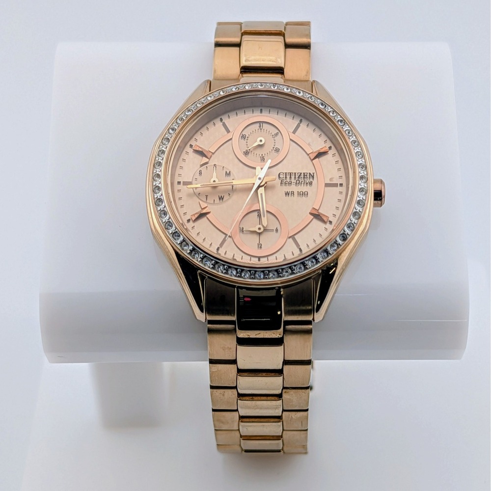 Citizen POV 2.0 FD1063-57X Eco-Drive Swarovski Crystal Rose Gold Watch 35mm 7"